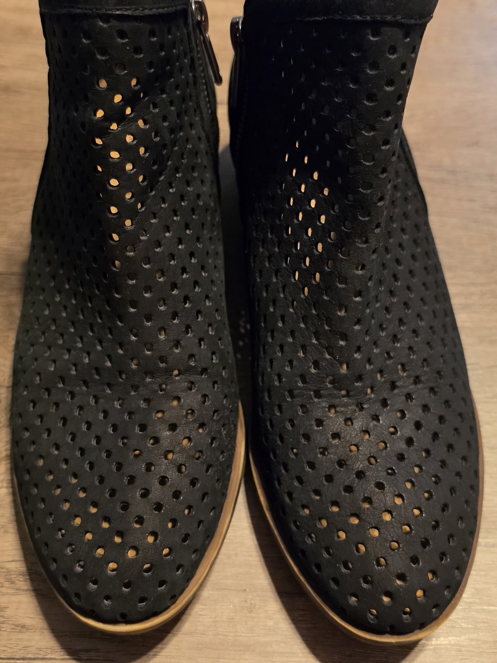 Lucky Brand Black Perforated Ankle Booties with Contrast Trim